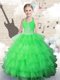 Vintage Green Ball Gowns Organza Halter Top Sleeveless Beading and Ruffled Layers Floor Length Lace Up Toddler Flower Girl Dress
