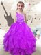 Fuchsia Child Pageant Dress Party and Wedding Party and For with Beading and Ruffles One Shoulder Sleeveless Lace Up