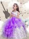 Eggplant Purple Ball Gowns Scoop Sleeveless Organza Floor Length Lace Up Beading and Ruffled Layers Flower Girl Dresses