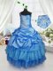 On Sale Organza Strapless Sleeveless Lace Up Beading and Ruffled Layers and Pick Ups Child Pageant Dress in Baby Blue