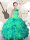 One Shoulder Beading and Ruffles Little Girls Pageant Gowns Turquoise Lace Up Sleeveless Floor Length