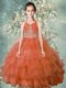 Modern Halter Top Orange Organza Zipper Pageant Gowns For Girls Sleeveless Floor Length Beading and Ruffled Layers