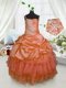 Cheap One Shoulder Orange Ball Gowns Beading and Ruffled Layers and Pick Ups Little Girl Pageant Gowns Lace Up Satin and Tulle Sleeveless Floor Length