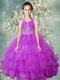 Custom Design Halter Top Lavender Sleeveless Floor Length Beading and Ruffled Layers Zipper Pageant Gowns For Girls