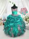 Vintage Sleeveless Floor Length Beading and Ruffles and Pick Ups Lace Up Flower Girl Dresses for Less with Turquoise