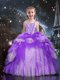 Spaghetti Straps Sleeveless Little Girls Pageant Dress Floor Length Beading and Ruffles Purple Organza