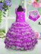 Best Selling Beading and Appliques and Ruffled Layers Toddler Flower Girl Dress Fuchsia Lace Up Sleeveless Floor Length