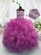 Fashionable Beading and Ruffles Little Girls Pageant Gowns Fuchsia Lace Up Sleeveless Floor Length