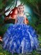 Designer Royal Blue Little Girls Pageant Gowns Party and Wedding Party and For with Beading and Ruffles Spaghetti Straps Sleeveless Lace Up