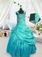 Spectacular Floor Length Turquoise Flower Girl Dress Satin Sleeveless Beading and Pick Ups  Spectacular Floor Length Turquoise Flower Girl Dress Satin Sleeveless Beading and Pick Ups