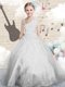 Dramatic Silver Ball Gowns Organza Asymmetric Sleeveless Beading and Appliques and Hand Made Flower Floor Length Lace Up Flower Girl Dress