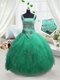 Turquoise Sleeveless Beading and Ruffles Floor Length Kids Pageant Dress Turquoise Sleeveless Beading and Ruffles Floor Length Kids Pageant Dress