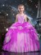 Custom Design One Shoulder Floor Length Fuchsia Little Girls Pageant Dress Tulle Sleeveless Beading and Ruffled Layers