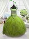 Yellow Green Lace Up Straps Beading and Ruffles Little Girl Pageant Gowns Tulle Sleeveless Yellow Green Lace Up Straps Beading and Ruffles Little Girl Pageant Gowns Tulle Sleeveless