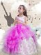 Scoop Purple Organza Lace Up Child Pageant Dress Sleeveless Floor Length Beading and Ruffled Layers
