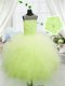 Scoop Sleeveless Little Girls Pageant Gowns Floor Length Beading and Appliques Yellow Green Tulle