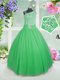 Deluxe Sleeveless Tulle Floor Length Side Zipper Toddler Flower Girl Dress in Green with Beading