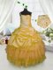 One Shoulder Orange Lace Up Little Girl Pageant Dress Beading and Ruffled Layers and Pick Ups Sleeveless Floor Length