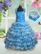 On Sale Baby Blue Kids Formal Wear Party and Wedding Party and For with Beading and Appliques and Ruffled Layers Straps Sleeveless Lace Up