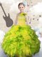 Custom Made Yellow Green Sleeveless Floor Length Beading and Ruffles Lace Up Little Girls Pageant Dress Wholesale