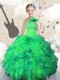 Custom Fit One Shoulder Green Ball Gowns Beading and Ruffles Girls Pageant Dresses Lace Up Organza Sleeveless Floor Length