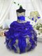 Organza Spaghetti Straps Sleeveless Lace Up Beading and Ruffles and Pick Ups Flower Girl Dress in Royal Blue