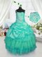 Beading and Ruffled Layers and Pick Ups Little Girls Pageant Dress Turquoise Lace Up Sleeveless Floor Length