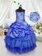 Artistic Royal Blue Ball Gowns Organza Strapless Sleeveless Beading and Ruffled Layers and Pick Ups Floor Length Lace Up Flower Girl Dresses