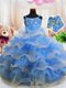Blue Sleeveless Beading and Ruffled Layers Floor Length Kids Formal Wear