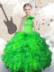 Sumptuous Floor Length Green Little Girls Pageant Gowns Organza Sleeveless Beading and Ruffles