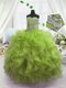 Olive Green Ball Gowns Organza Sweetheart Sleeveless Beading and Ruffles Floor Length Lace Up Kids Formal Wear