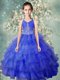 Fantastic Baby Blue Zipper Halter Top Beading and Ruffled Layers Child Pageant Dress Organza Sleeveless