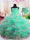 Green Ball Gowns Organza Spaghetti Straps Sleeveless Beading and Ruffled Layers Floor Length Zipper Toddler Flower Girl Dress