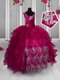 Fuchsia Ball Gowns Appliques and Ruffled Layers Little Girls Pageant Gowns Lace Up Organza Sleeveless Floor Length