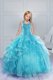 Fashionable Halter Top Floor Length Ball Gowns Sleeveless Aqua Blue Flower Girl Dress Lace Up