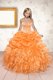 Orange Child Pageant Dress Party and Wedding Party and For with Beading and Ruffles and Pick Ups Spaghetti Straps Sleeveless Lace Up