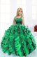 Green Ball Gowns Organza Straps Sleeveless Beading and Ruffles Floor Length Lace Up Kids Formal Wear