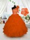 Custom Made Orange Lace Up One Shoulder Embroidery and Ruffles Little Girls Pageant Dress Organza Sleeveless
