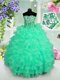 Free and Easy Sequins Ruffled Ball Gowns Flower Girl Dresses Turquoise Sweetheart Organza Sleeveless Floor Length Lace Up