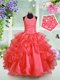 Adorable Ruffled Floor Length Watermelon Red Little Girl Pageant Dress Halter Top Sleeveless Lace Up