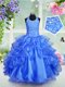 Fashion Halter Top Sleeveless Flower Girl Dresses for Less Floor Length Beading and Ruffled Layers Royal Blue Organza
