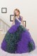 Halter Top Sleeveless Kids Pageant Dress Floor Length Beading and Ruffles Eggplant Purple Fabric With Rolling Flowers