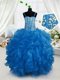 Blue Lace Up Little Girl Pageant Dress Beading and Ruffles Sleeveless Floor Length