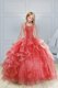 Halter Top Sleeveless Little Girl Pageant Gowns Floor Length Beading and Ruffles Red Organza