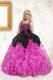 Black and Hot Pink Organza Lace Up Straps Sleeveless Floor Length Child Pageant Dress Beading and Ruffles