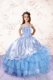 Designer Sleeveless Organza Floor Length Lace Up Girls Pageant Dresses in Baby Blue with Embroidery and Ruffled Layers