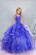 Trendy Halter Top Sleeveless Organza Floor Length Lace Up Little Girls Pageant Dress in Blue with Beading and Ruffles