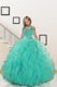 Great Halter Top Beading and Ruffles Girls Pageant Dresses Turquoise Lace Up Sleeveless Floor Length