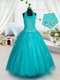 Halter Top Sleeveless Lace Up Floor Length Appliques Toddler Flower Girl Dress