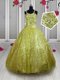 Shining Gold Lace Up Straps Sequins Girls Pageant Dresses Sequined Sleeveless